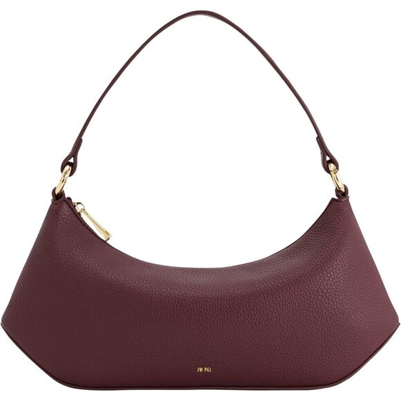 Lightweight Deep Claret Faux Leather Handbag with Interior Pocket & Strap